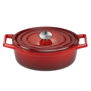 Olla Holandesa Ovalada <span class=keywords><strong>de</strong></span> Hierro Fundido Esmaltado Rojo <span class=keywords><strong>de</strong></span> 4.5 Cuartos, Resistente, con Logotipo Personalizado, Apta para Horno, con Cesta para Fermentar Pan, para Uso en Restaurantes - Product Image 1