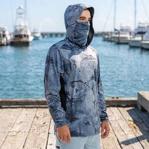 <b>Men's</b> Anti-UV Fishing Hoodie with Face Mask Long Sleeve Shark <b>Print</b> Pullover - Product Image 3