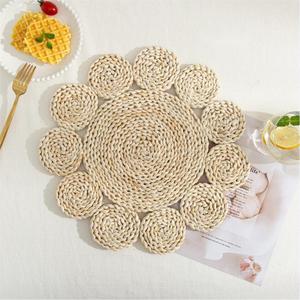 Sets <span class=keywords><strong>de</strong></span> table en rotin tressé pour table à manger, en forme <span class=keywords><strong>de</strong></span> fleur, faits à la main, en écorces <span class=keywords><strong>de</strong></span> maïs, résistants à l'humidité et à la chaleur - Product Image 6