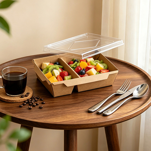 Scatola per Alimenti Personalizzata a 2 Scomparti, Ecologica, Monouso, in Carta Kraft, Contenitore Bento per Noodle e Insalata, per Negozi e Fabbriche - Product Image 6