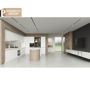 Mueble de Cocina Moderno en Forma de <span class=keywords><strong>L</strong></span> Personalizado y Ecológico con Base de Fregadero de Metal, Encimera de Laminado/Resina y Grifo para Apartamento - Product Image 2