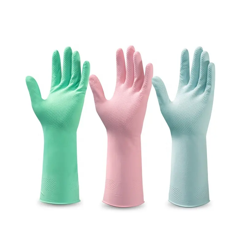 ANBOSON 12 pollici manica lunga impugnatura antiscivolo impermeabile lavaggio bagno domestico guanti in lattice di gomma per le donne