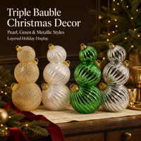 Décoration de Noël en verre à trois niveaux superposés, sphère de Noël côtelée en spirale, centre de table festif pour la maison