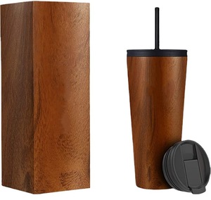 24oz Wood-grain Stainless Steel Insulated Cup for Business Gifts with Drinking Straw - Product Image 6