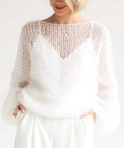 <span class=keywords><strong>Pull</strong></span> pour femmes en mélange de mohair léger et respirant, design personnalisé, tendance, ajouré, <span class=keywords><strong>fantaisie</strong></span> - Product Image 3