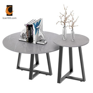 Mesa de sofá con diseño de salón, mueble de <span class=keywords><strong>Centro</strong></span> de té de hierro redondo de piedra sinterizada, consola - Product Image 2