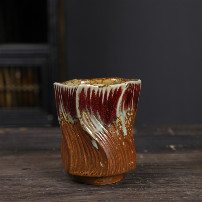 Taza de té con boca de 150 ml - rosa en la parte superior y amarilla en la parte inferior.