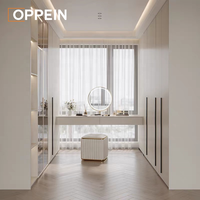 Armoire moderne en U avec tiroirs intégrés, grande armoire de chambre à coucher avec coiffeuse