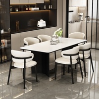 Ensemble de table à manger rectangulaire moderne de luxe avec plateau en pierre et chaises en bois de frêne massif pour petits appartements et utilisation en bar