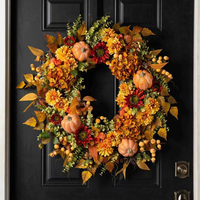 Guirnalda de Otoño con Calabazas, Bayas y Hortensias Artificiales, Decoración Realista Hecha a Mano para Puerta Principal, Acción de Gracias
