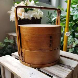 Japanese Style Ash Wood Double Layer Bento <b>Box</b> Cylinder Shape Portable Wooden Lid Stackable <b>Lunch</b> <b>Box</b> Home Decor - Product Image 1