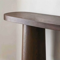 Table console vintage Wabi Sabi, table d'entrée ovale à double piétement en bois foncé, mobilier minimaliste pour salon