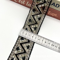 Dentelle brodée en organza à motif géométrique de 5 cm de large, style ethnique, avec sequins, en polyester et soie, pour vêtements chinois, marque Acme