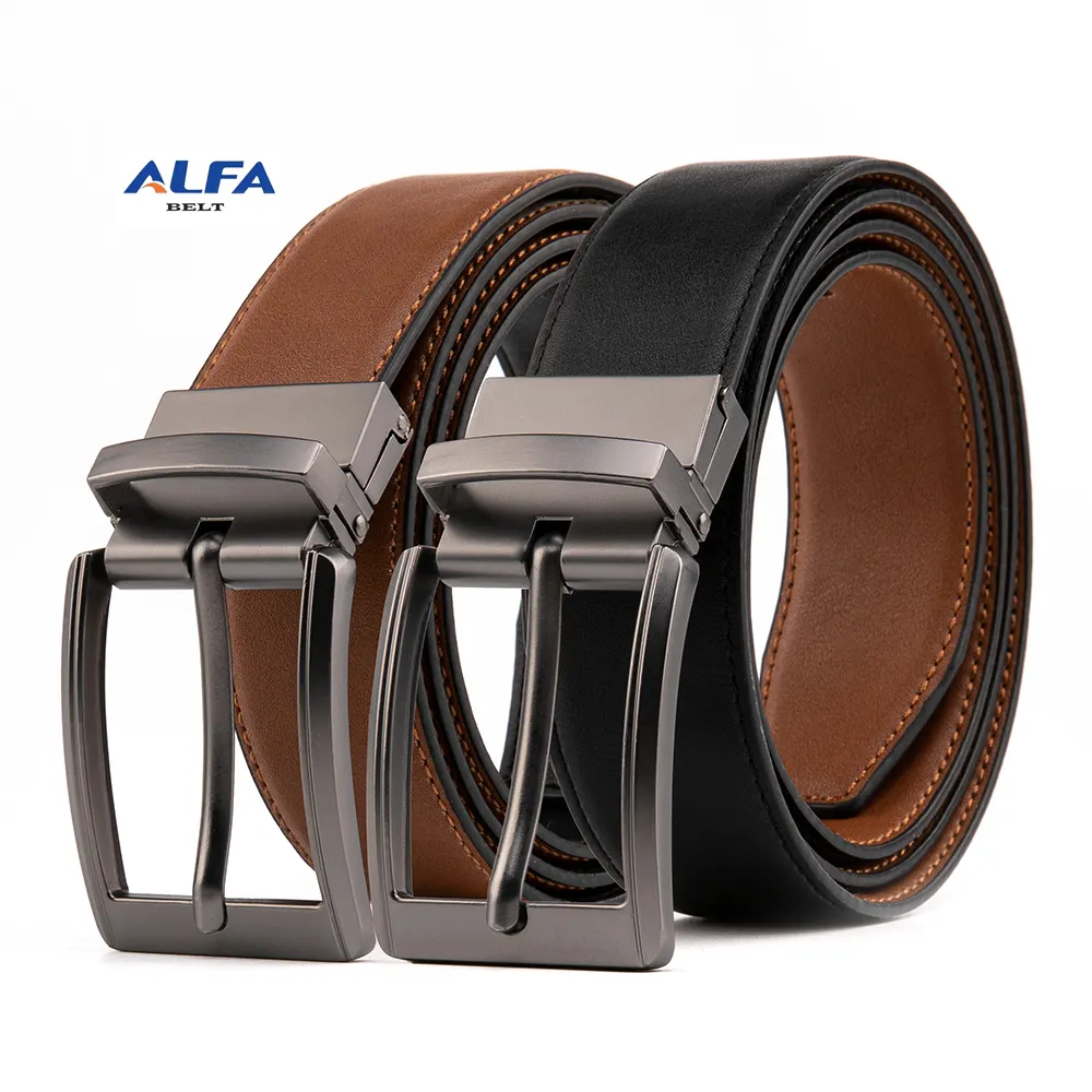 Alfa Hot Sale Men Reversible Belt PU Leather Dresses Belt Custom