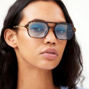 Lunettes de soleil rétro bleues léopard à double pont, petites lunettes de soleil carrées de pilote pour femmes, vente en gros - Product Image 3