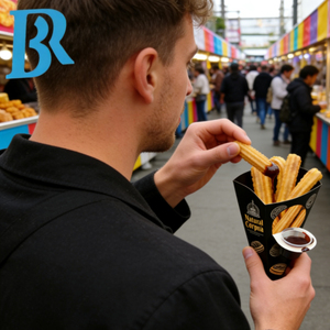 Scatola personalizzata per churros, confezione per patatine fritte con contenitore per salsa, scatola per churros in cartone nero, coni per churros. - Product Image 6