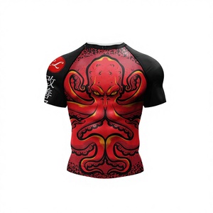 Wholesale Custom Digital <b>Print</b> Anti-Bacterial Spandex/Polyester MMA Rash Guard for Men's Short Sleeve <b>Surfing</b> T-Shirt BJJ - Product Image 3