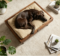 Modernes Erhöhtes Hundebett aus Massivholz, Metallgestell mit Weichem Waschbarem Kissen für Große Hunde