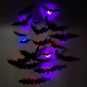 3D Ma quái Halloween Dơi Đảng đáng sợ BAT bức tranh tường <span class=keywords><strong>DIY</strong></span> trang trí cửa sổ nhà có thể tháo rời <span class=keywords><strong>LED</strong></span> BAT dán cho Halloween trang trí tường - Product Image 1