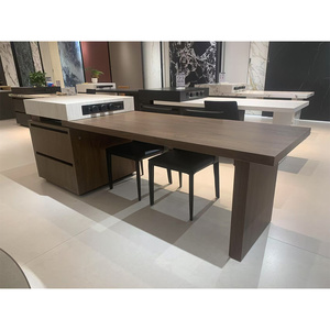 Muebles modernos de <span class=keywords><strong>Bar</strong></span> de cocina familiar, mesa de <span class=keywords><strong>Isla</strong></span> de losa de piedra blanca y negra con lavabo de cerámica de comedor retráctil para hoteles - Product Image 2