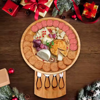 Ensemble de planche à fromage en bambou avec tiroir à couverts caché et planche à charcuterie ronde ardoise amovible-Blocs à découper élégants