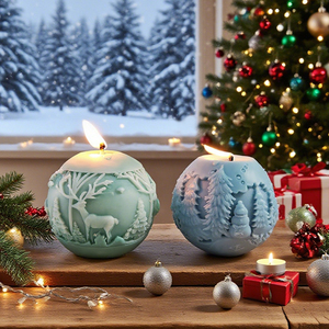 Khuôn silicon làm nến hình quả cầu Giáng sinh 3D, khuôn tuần lộc sọc, khuôn thạch cao tròn tự làm, khuôn xà phòng thơm bằng silicon - Product Image 5