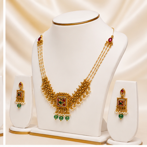 Gold Plated Trendy Moissanite <b>Necklace</b> and Earring <b>Set</b> with Pear Cut Imitation <b>Pearl</b> for Women's Wedding - Product Image 3