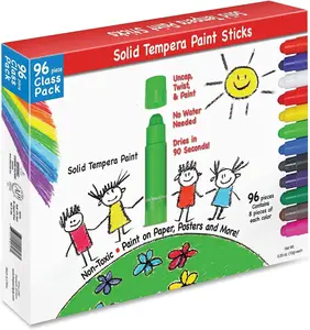 Tongkat cat tempera anak, 96 per kotak warna dapat dicuci tidak beracun dapat dicuci untuk melukis