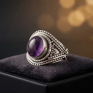 Bague artisanale en argent sterling 925 avec pierre précieuse améthyste africaine naturelle, bijou artisanal de luxe, cadeau pour elle - Product Image 6