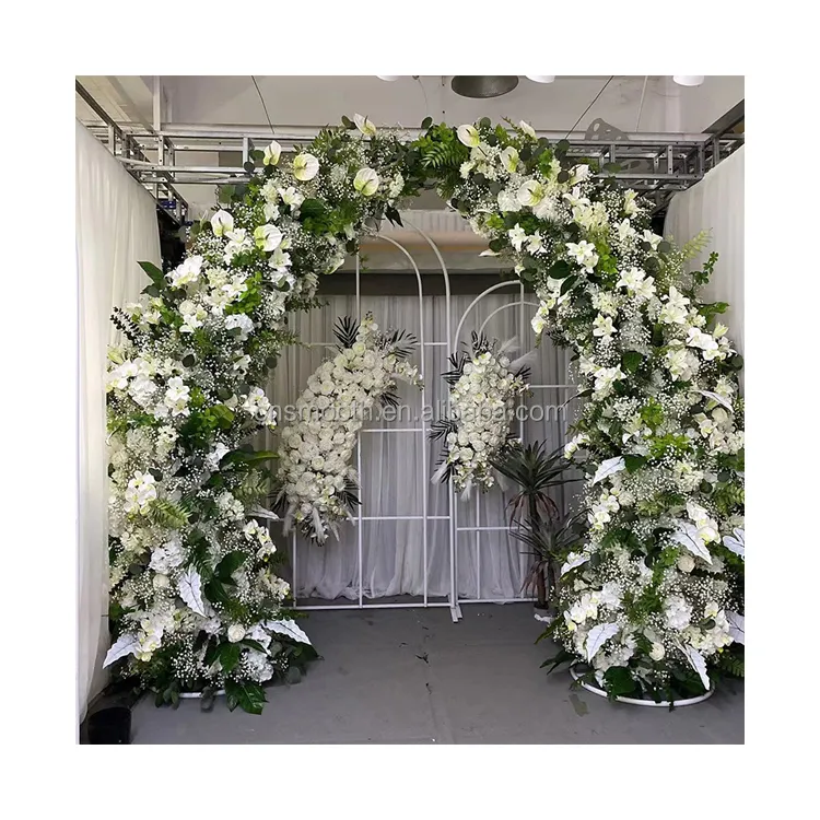 植物壁掛け棚センターピース台座月型人工シルクフラワースタンド結婚式のための結婚式のアーチ