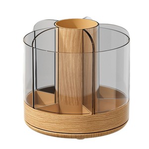 Rotating <b>Makeup</b> Organizer Wooden Grain With Partitions Desktop Storage <b>Box</b> For Brushes Pens Cosmetics - Product Image 5