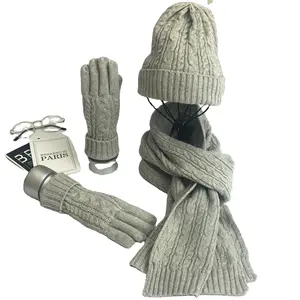 Ensemble d'hiver pour femmes et hommes, ensemble chapeau, écharpe et <span class=keywords><strong>gants</strong></span>, chapeau d'hiver chaud et épais, écharpe, <span class=keywords><strong>gants</strong></span>, accessoires unisexes, cadeau - Product Image 1
