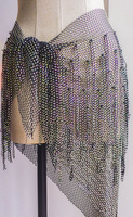 Foulard de danse orientale triangulaire en polyester avec franges de strass, motif rivière d'étoiles et diamants, pour performance de danse du ventre