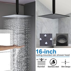 Rubinetti termostatici neri 4 vie corpo in ottone sistema doccia a getto da 16 pollici palmare a soffitto Set da bagno termostatico - Product Image 5