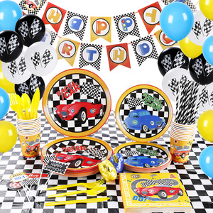 Set de Decoración Desechable para Fiestas Infantiles con Temática de Carreras de Autos para Cumpleaños y Acción de Gracias, Incluye Pancarta de Papel - Product Image 1