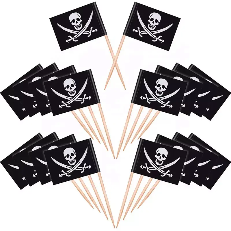 100 Stuks Halloween Cupcake Toppers Piraat Tandenstokers Vlaggen Piratencocktail Picks Vlaggen Piratenvlag Cupcake Decoratie