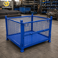 Conteneur en treillis métallique en acier thermolaqué bleu style coréen, norme UE 1200x1000x900mm, capacité de charge 1500kg, poches pour chariot élévateur, empilable