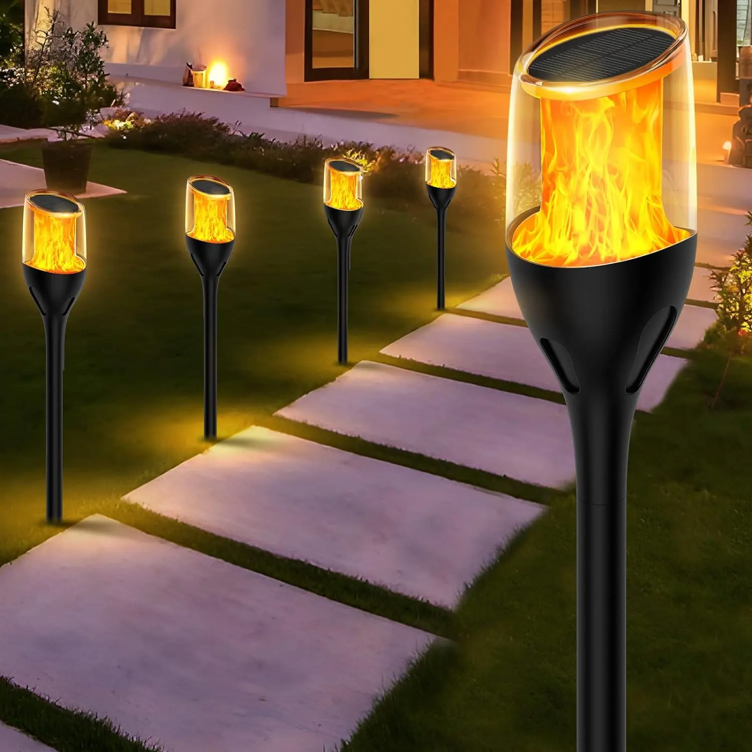 LED-Torch-Lichter Outdoor-Solartorchen Gartenglüchter mit funkelnder Flamme dekorativ