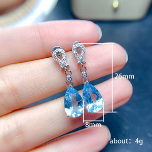 Orecchini pendenti a goccia color acquamarina per donna, eleganti gioielli lunghi a goccia - Product Image 5