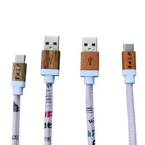 Cable de datos de teléfono de carga USB rápido barato línea de datos móvil de madera personalizada de fabricación