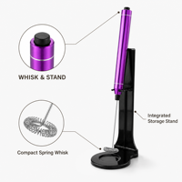Mousseur à lait électrique violet en gros avec fouet en acier inoxydable 304 et poignée en aluminium pour café et mousse de lait 111 Chars