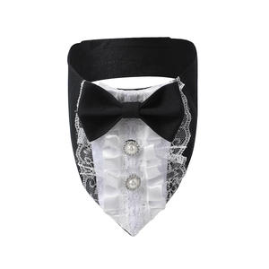 Tanpopo Vintage perro lujo <span class=keywords><strong>Collar</strong></span> De Acero Inoxidable Por Mayor boda esmoquin traje Bandana encaje con perlas Cierre de cinta mágica - Product Image 5
