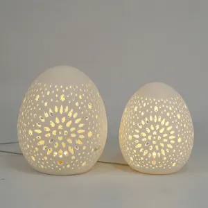 Wholesale Customized Personalized Nordic White Ceramic Hollow-out LED Light Ceramic Home Decor