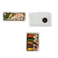 Assiette à sushi jetable en bagasse avec couvercle, qualité alimentaire, plateau de service à emporter, style japonais, logo personnalisé