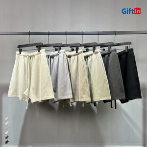 ใหม่เพชรถนนพิมพ์วาฟเฟิลหลวมสายรัดตรงกางเกงขาสั้นเปล่าสําหรับผู้ชายผ้าฝ้าย - Product Image 3