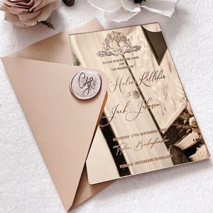 Tùy Chỉnh Sang Trọng Thiệp Mời Với Phong Bì Tự Niêm Phong Sáp Con Dấu Gương Hoàn Thành Thiệp Chúc Mừng Acrylic Lời Mời Đám Cưới - Product Image 2