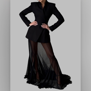 Conjunto de 2 Piezas para Mujer: Top de Satén de Manga Larga y Falda Holgada de Malla Elástica - Product Image 5