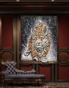 Reine handbemalte amerikanische leichte luxuriöse moderne wohnzimmer-dekoration mit dicker textur geldleopard, individuelles wandbild
