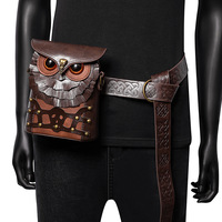 Sac à bandoulière pour femme en cuir PU avec rivets contrastés de style médiéval, style steampunk, hibou MINI, bandoulière unique, polyester, fermeture éclair, fleurs