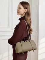 Tas Tote Wanita Kulit Asli Warna Solid dengan Ritsleting, Tas Selempang Bahu Model Sederhana Terbaru 2026